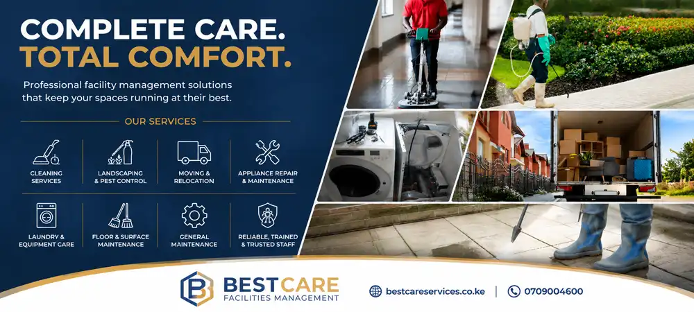 Bestcare Facilities Management technicians servicing a property in Slade Road, Nairobi